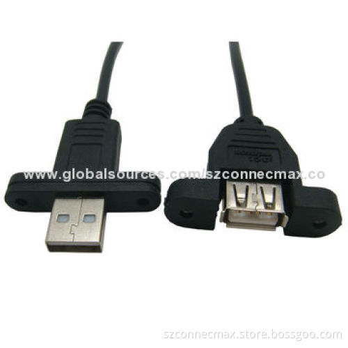 USB 2.0 A Male to A Female Panel Mount Cable with Screws